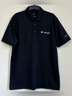 NEW Nike Mens M Black Dri FIT Short Sleeve Embroidered Logo Golf Polo Shirt